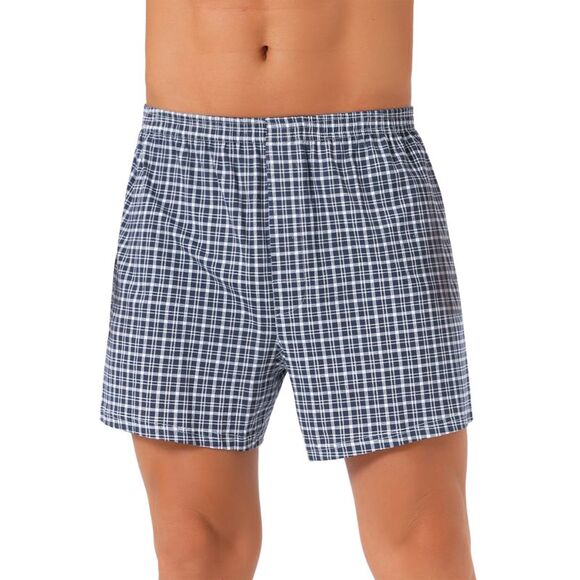 Classic Elastic Waistband Plaid Pattern Boxer Shorts Dark Blue - Picture 1 of 6